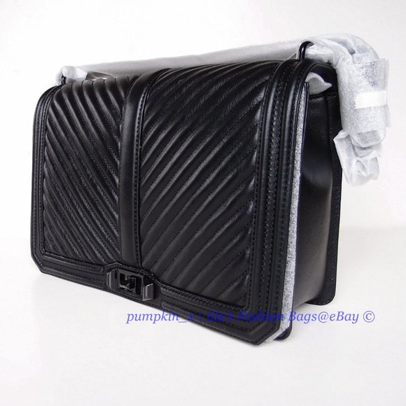 NWT Rebecca Minkoff Chevron Jumbo Quilted Leather Shoulder Bag BLACK BLACK AUTH! - Picture 8 of 14